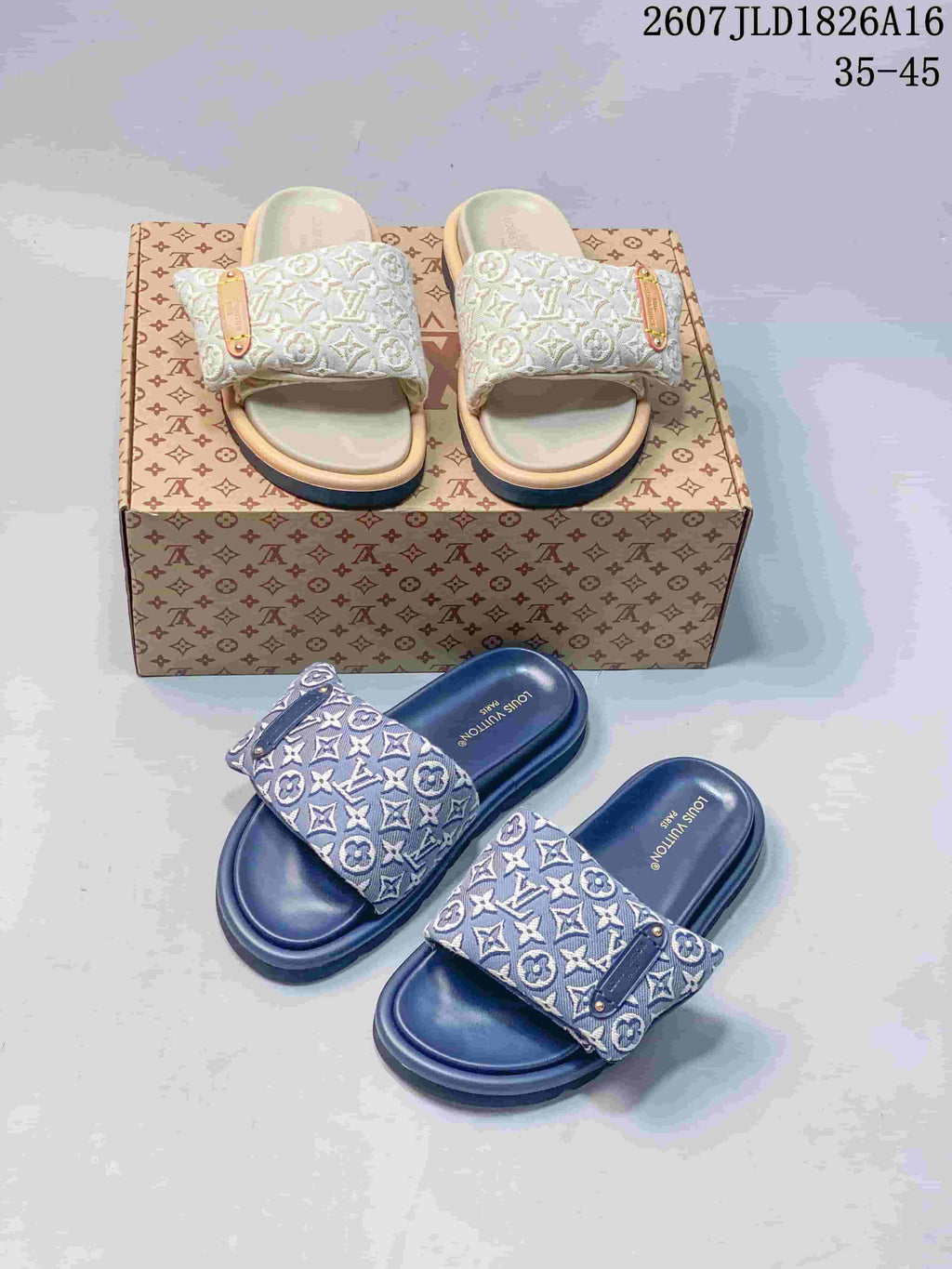 Louis Vuitton Pool Pillow Monogram Slides Blue Beige JLD1826A16
