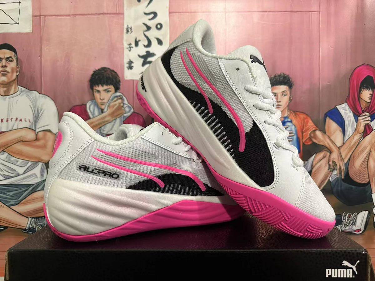PUMA All-Pro Basketball Shoes White Black Pink