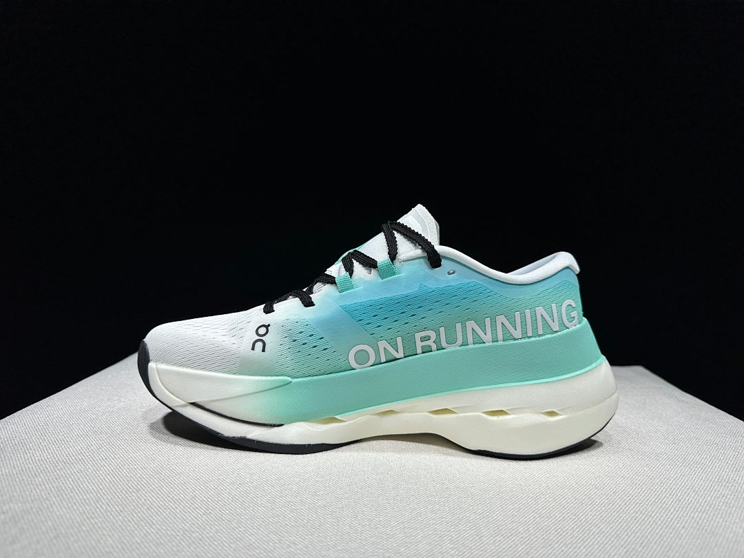 On Cloudboom Max Running Shoes, White and Light Blue