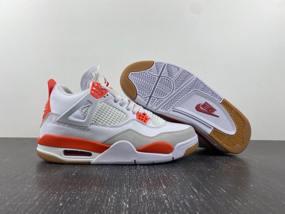 Nike SB x Air Jordan 4 White and Orange Sneakers DR5415-108