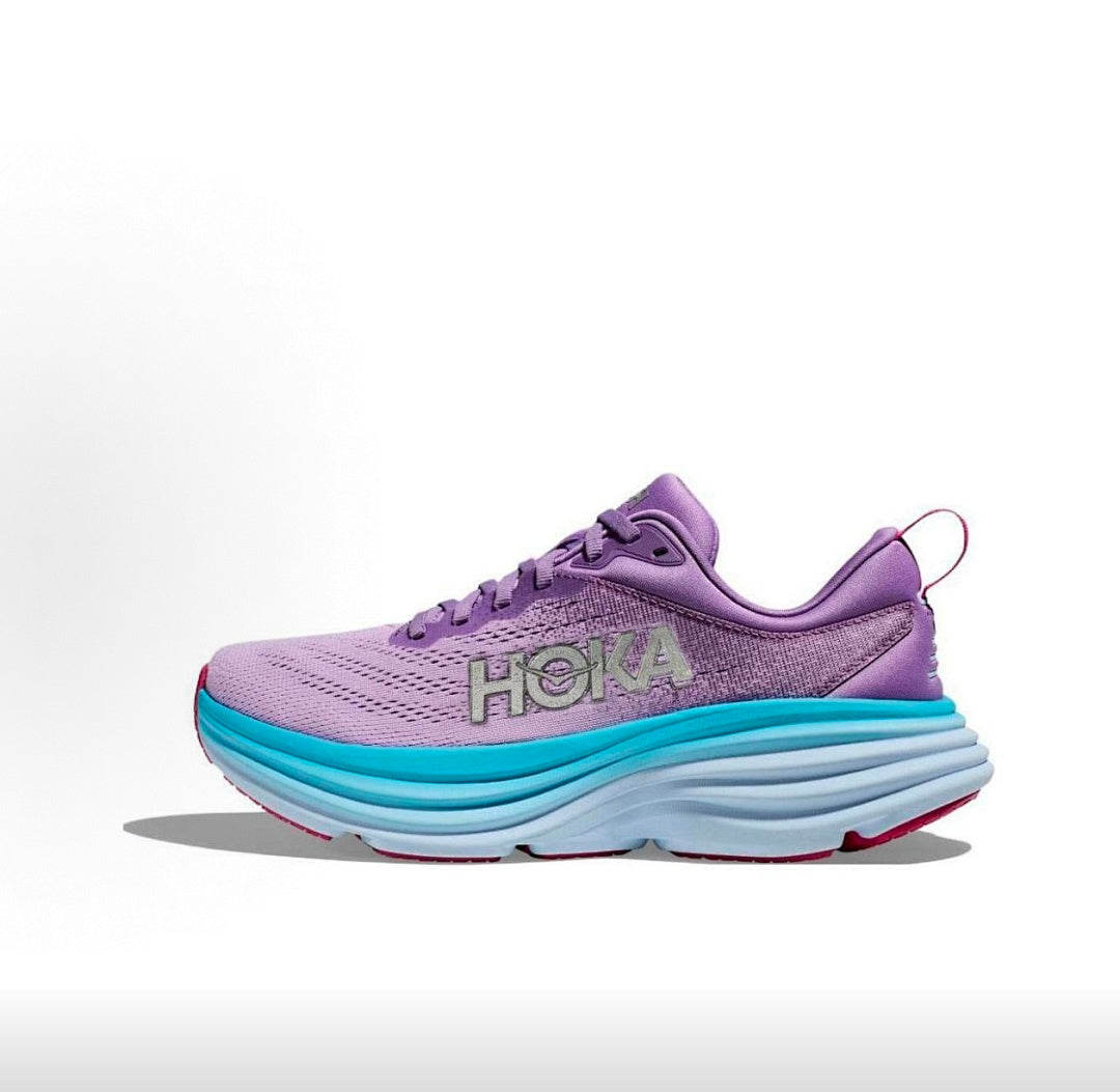 HOKA Bondi 8 Running Sneakers in Purple and Blue