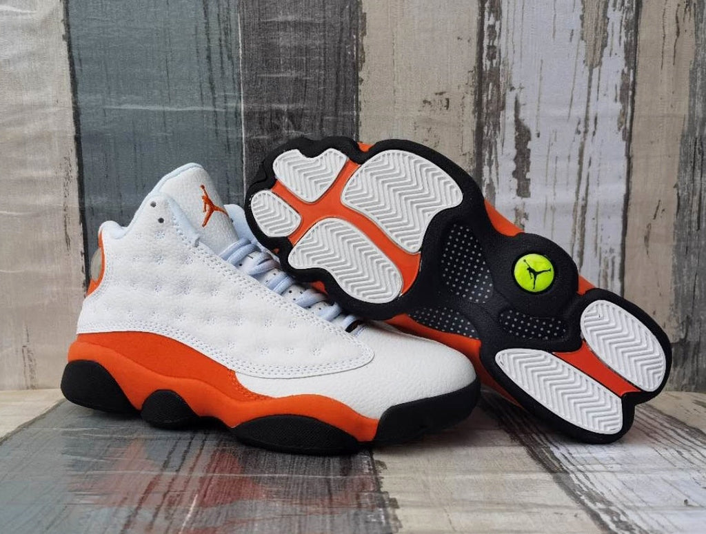 Jordan 13 White and Orange Men's High-Top Sneakers