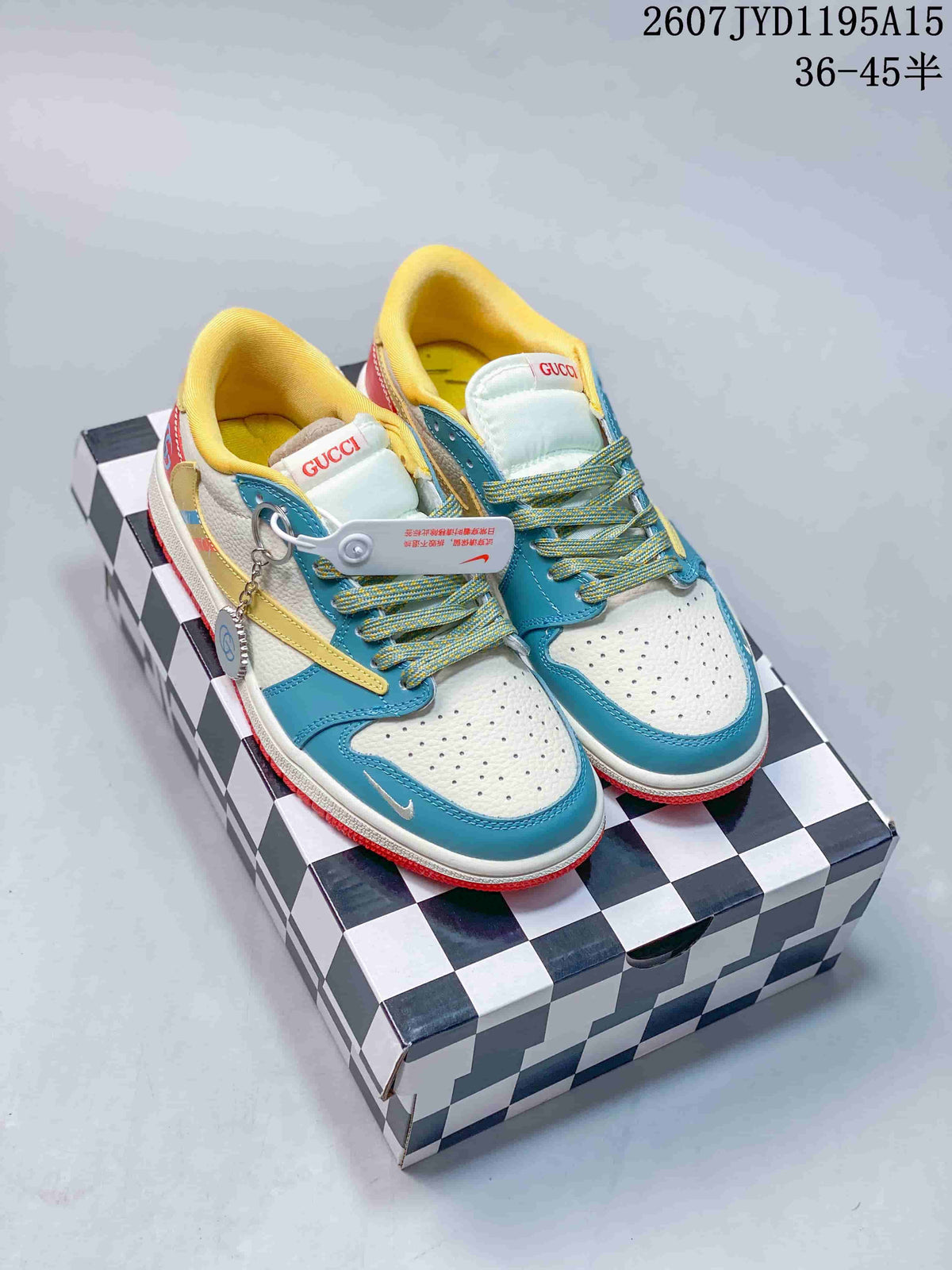 Jordan 1 Low OW-Style Sneakers White Blue Red 2607JYD1195A15