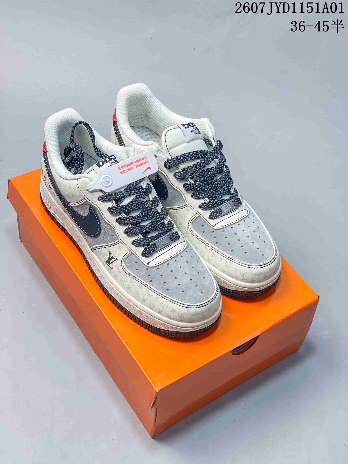 Nike Air Force 1 ’07 Low Monogram Sneakers, White and Navy