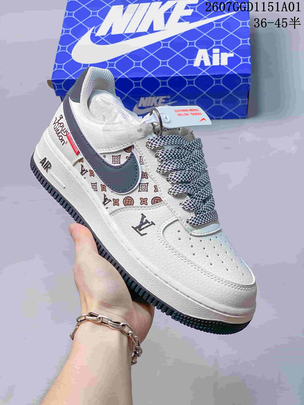 Nike Air Force 1 Low White Monogram Print Sneakers