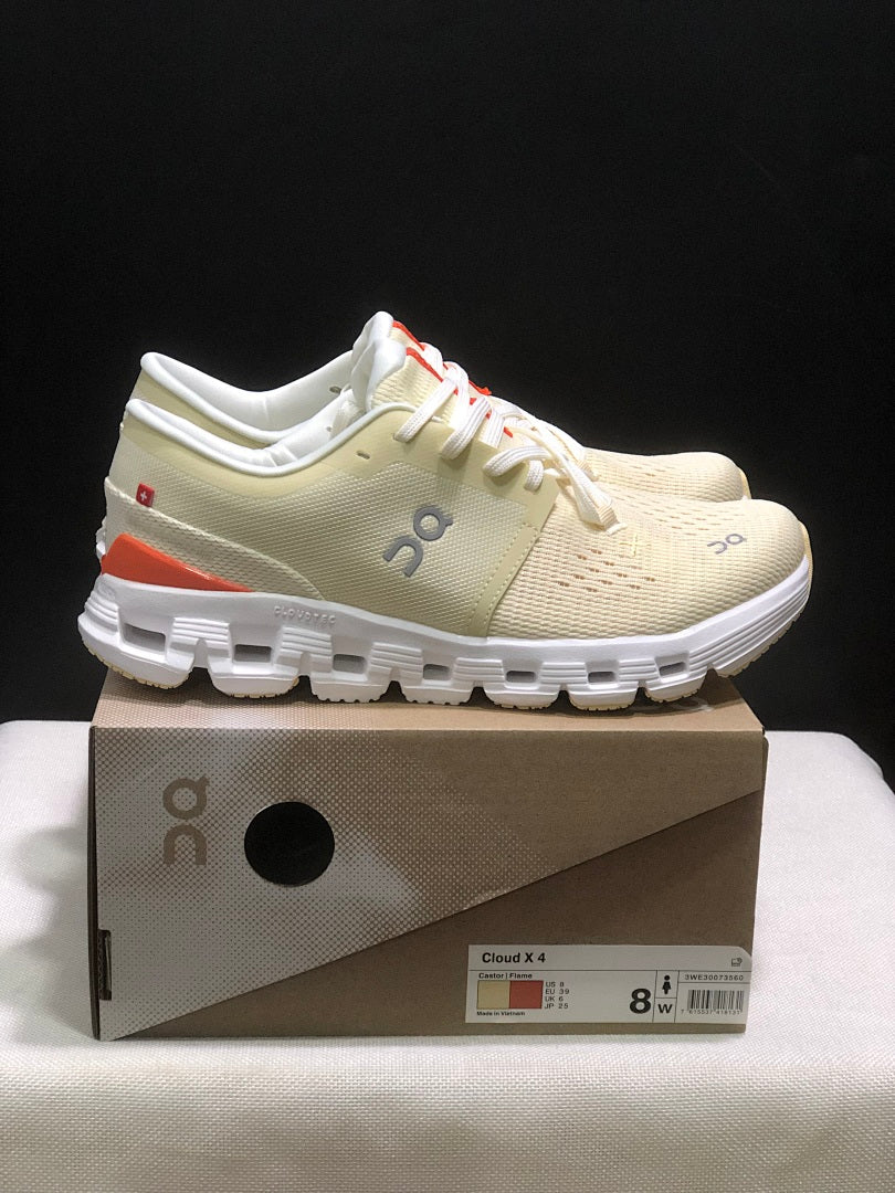 On Cloud X 4 Sneakers in Cream and Orange