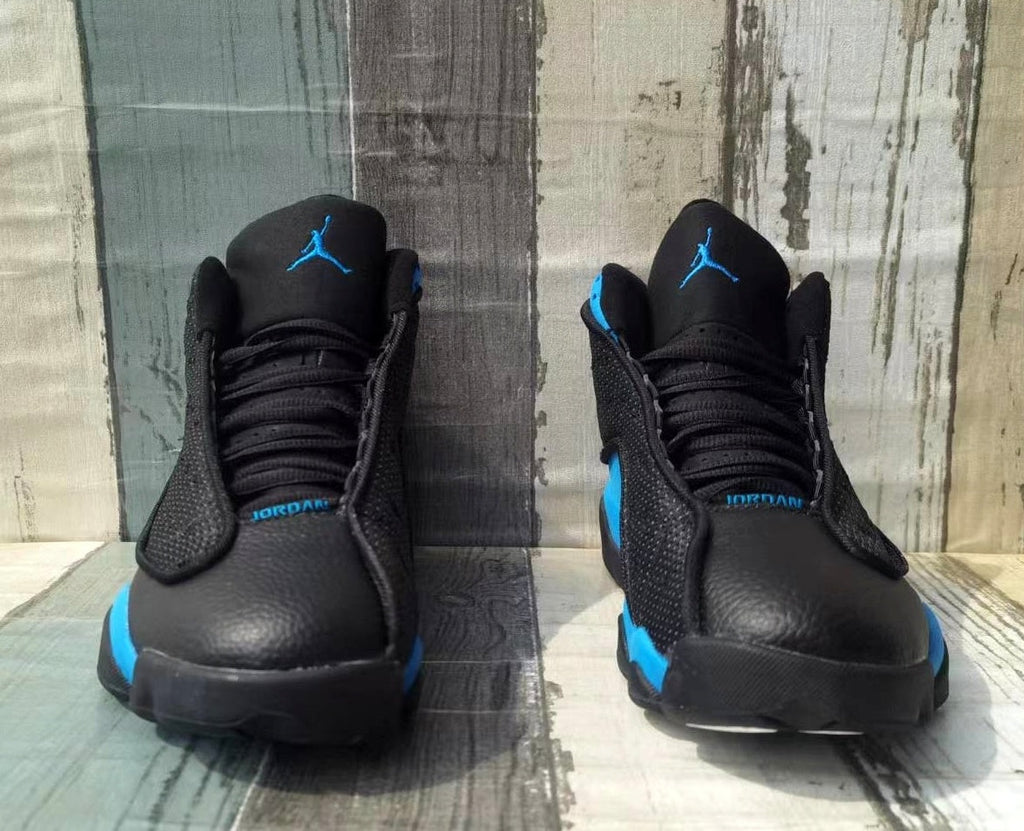 Jordan 13 Black Moon Black and Blue Sneakers
