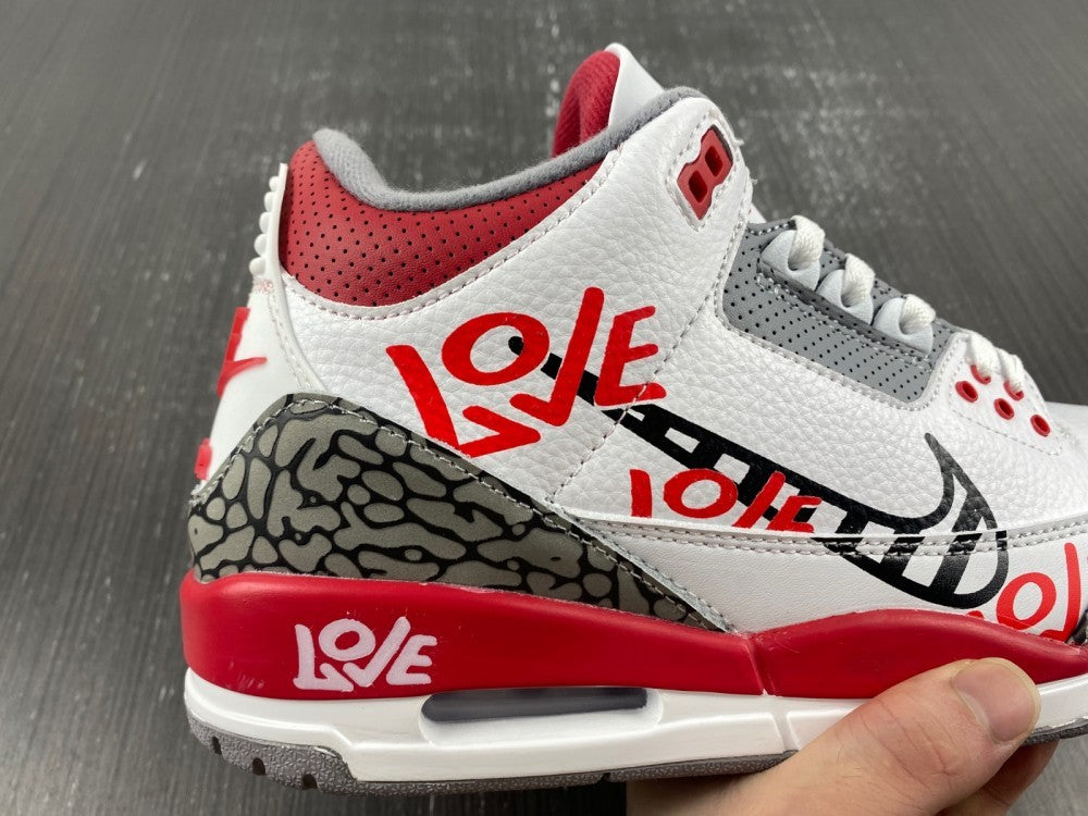Air Jordan 3 White Grey Red Graphic Sneakers