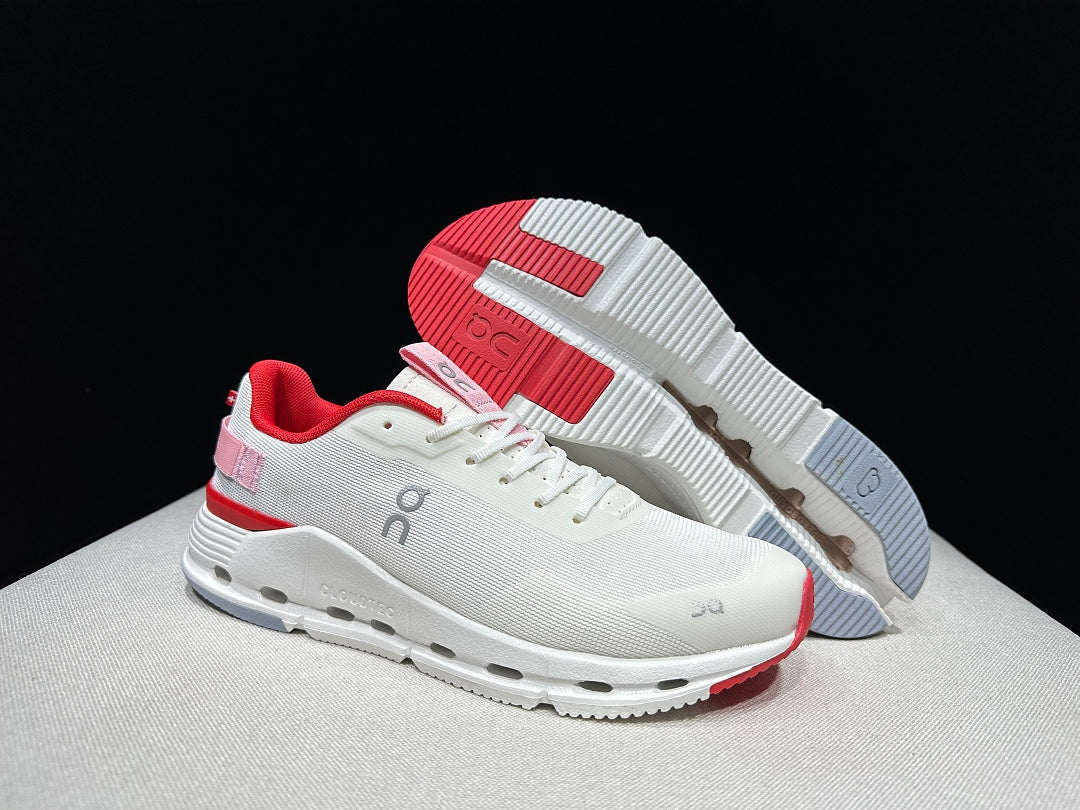 On Cloudnova Form 2 White and Red Sneakers