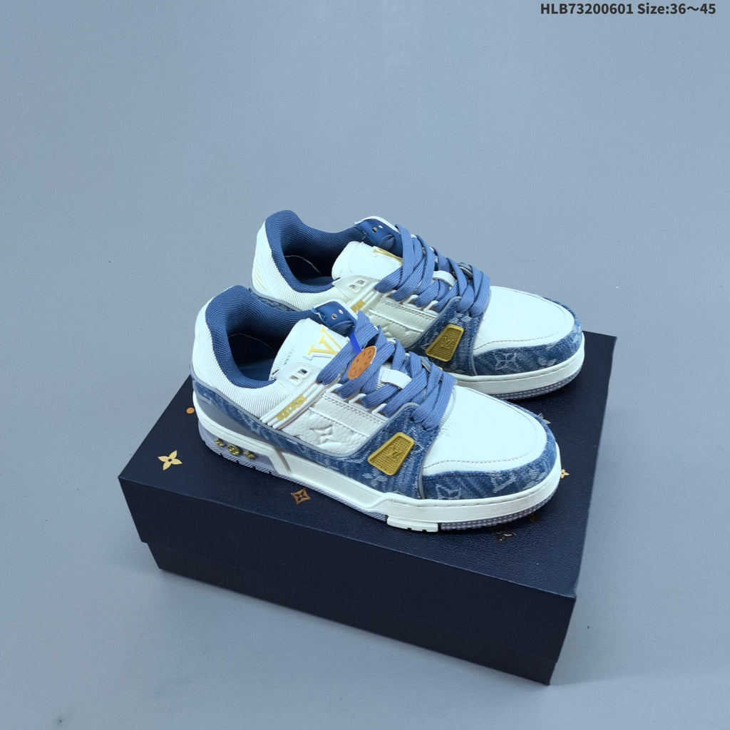 Louis Vuitton Blue Denim-Pattern Low-Top Sneakers
