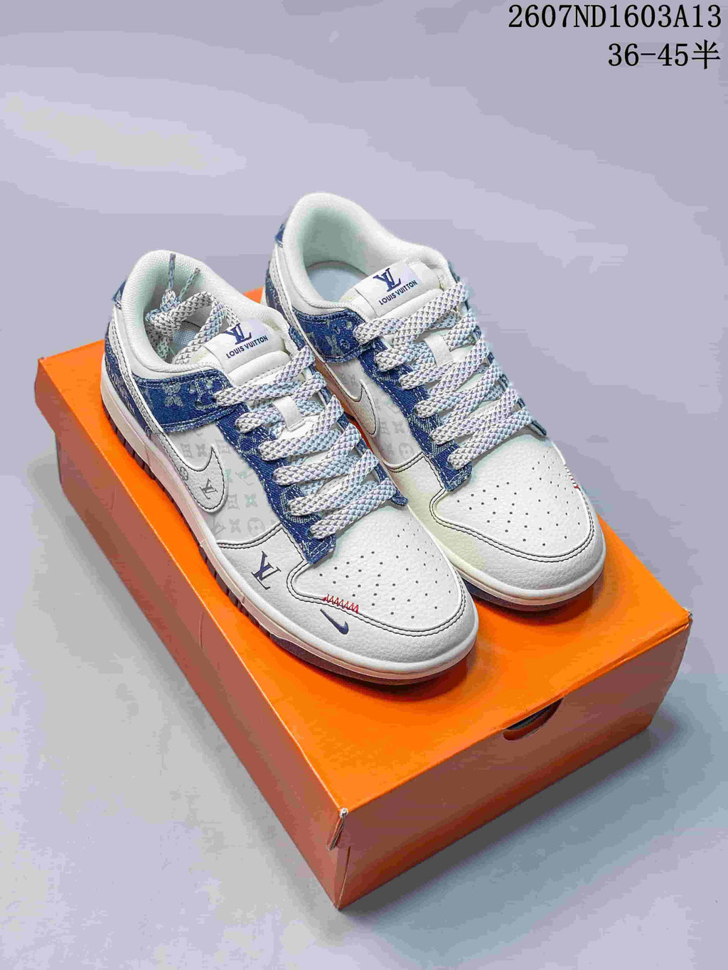 Nike SB Dunk Low LV Monogram Print Sneakers Blue White