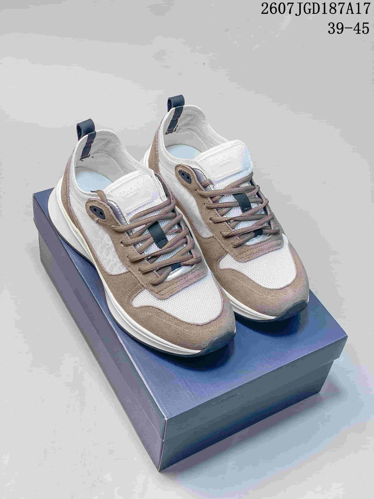 Dior B25 Runner Low-Top Sneakers in White and Taupe