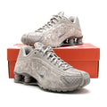 Nike Shox R4 Light Gray Embossed Sneakers