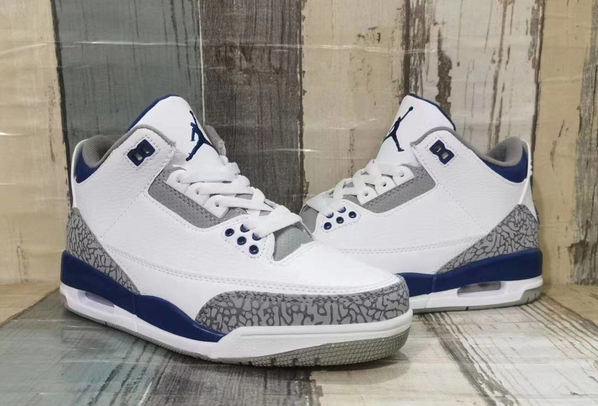 Jordan 3 White and Deep Blue Men's Sneakers
