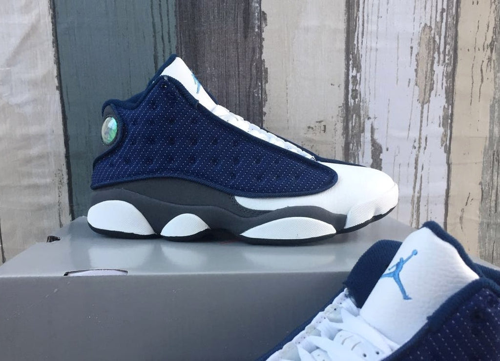 Jordan 13 White, Navy and Gray 3M Sneakers