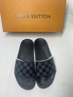 Louis Vuitton Monogram Slide Sandals with Black Footbed
