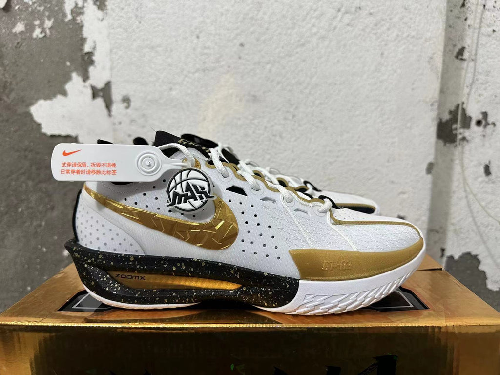 Nike GT Cut 3 Basketball Shoes White Black Gold