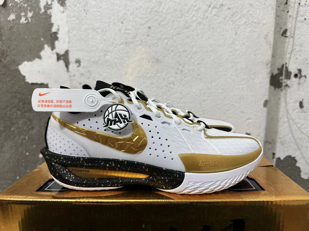 Nike GT Cut 3 Basketball Shoes White Black Gold
