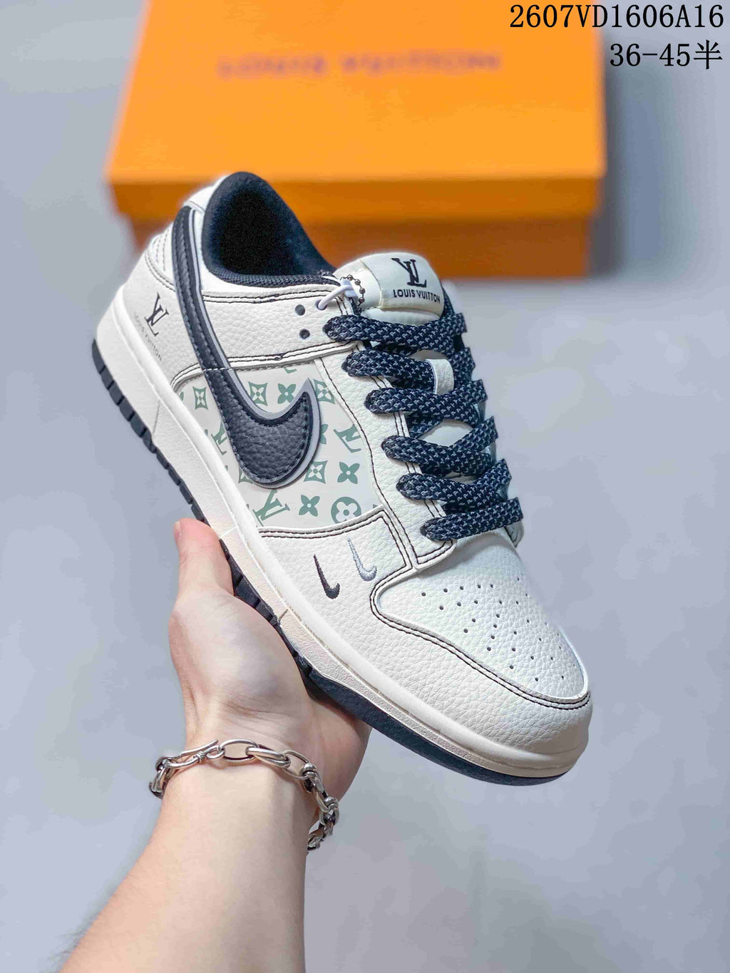 Nike SB Dunk Low White Gray Monogram-Style Sneakers
