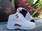 Air Jordan 12 White and Red High-Top Sneakers