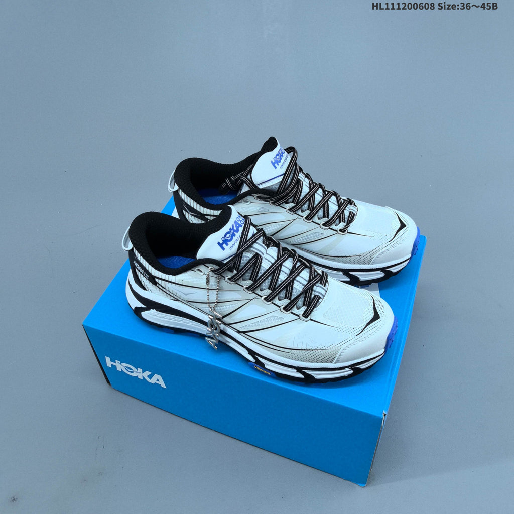 HOKA Mafate Speed 2 Low Trail Running Shoes, White Black Blue