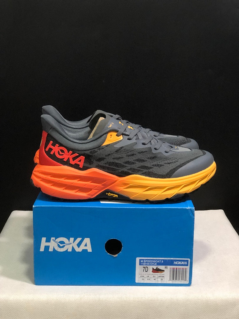 HOKA Speedgoat 5 Trail Running Shoes, Gray and Orange