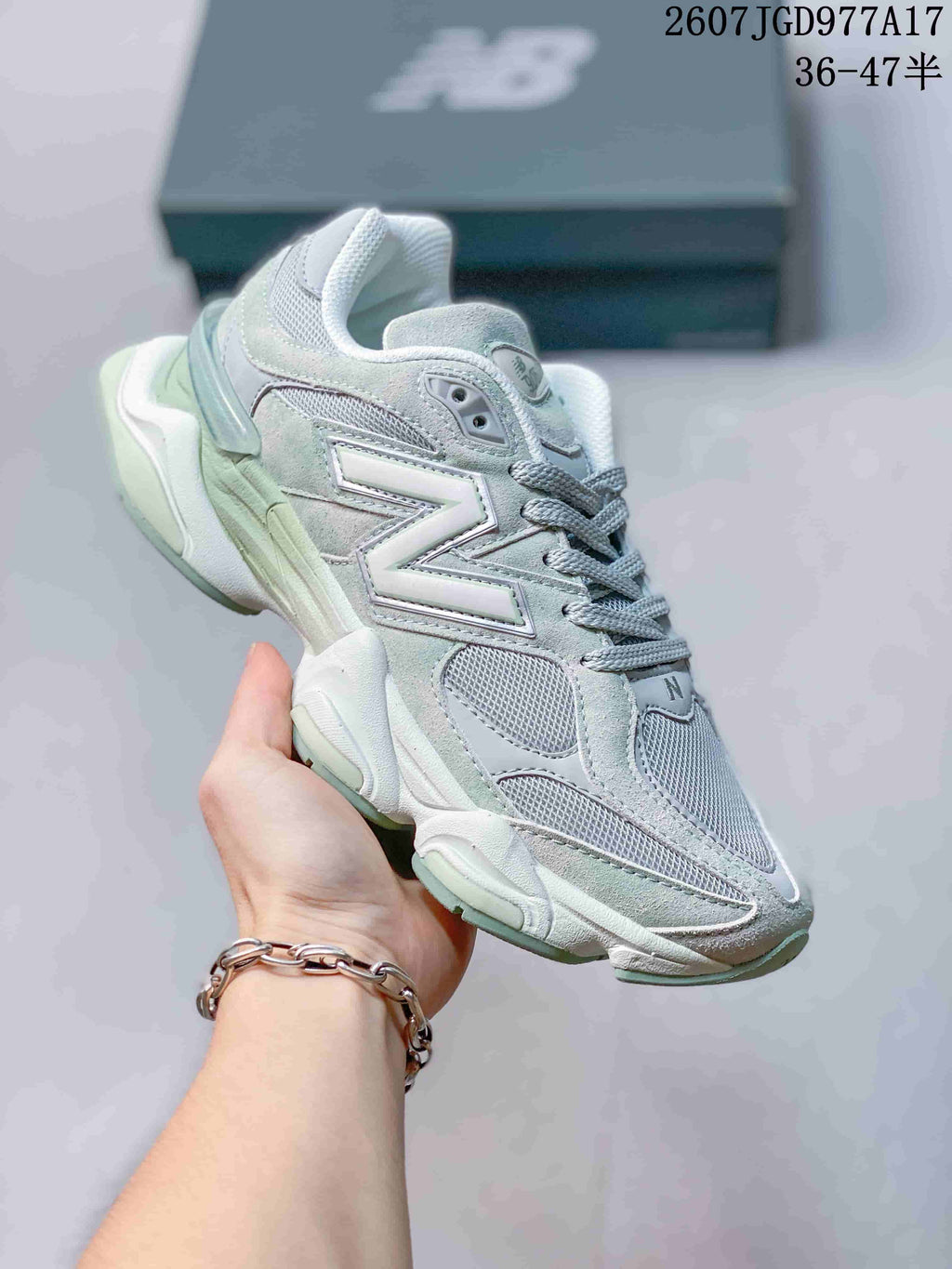 New Balance 9060 Mint Green and White Sneakers