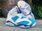 Jordan 6 High-Top Sneakers in White, Blue and Navy