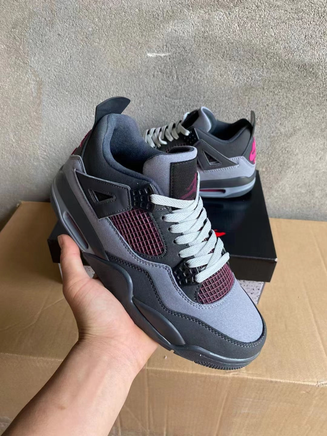 Air Jordan 4 Gray and Pink Sneakers