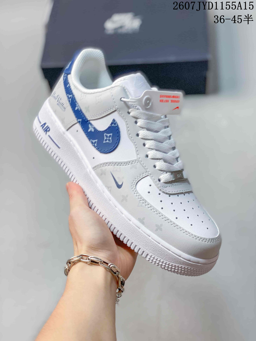 Nike Air Force 1 White Blue Pattern Sneakers 2607TYD1155A15