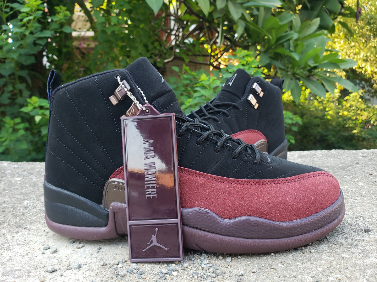 Air Jordan 12 High-Top Sneakers in Black and Burgundy
