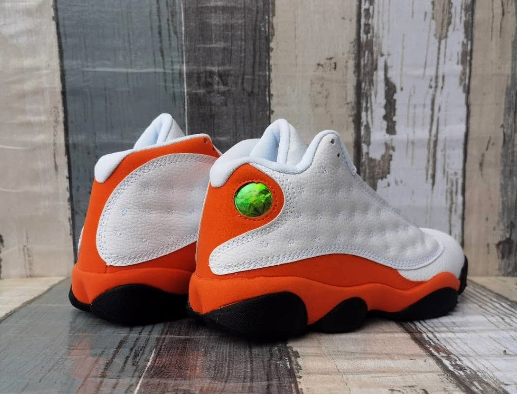 Jordan 13 White and Orange Men's High-Top Sneakers