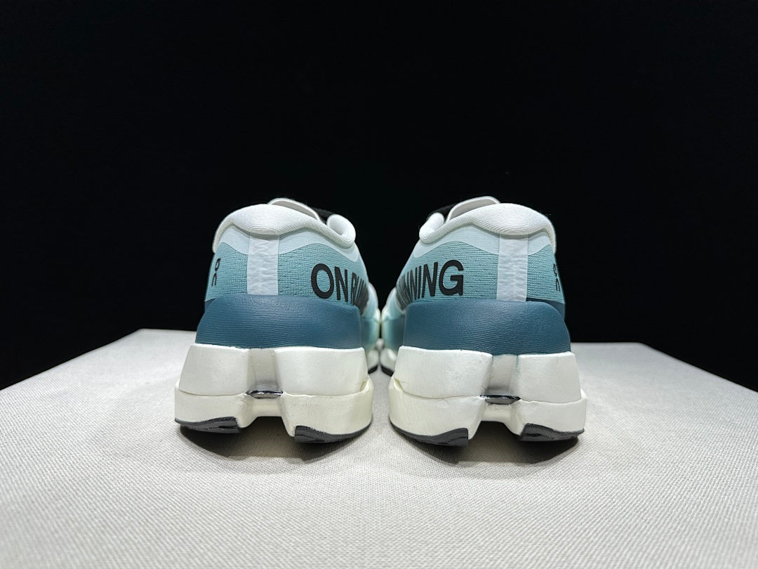 On Cloudboom Max Running Shoes in White and Lake Blue