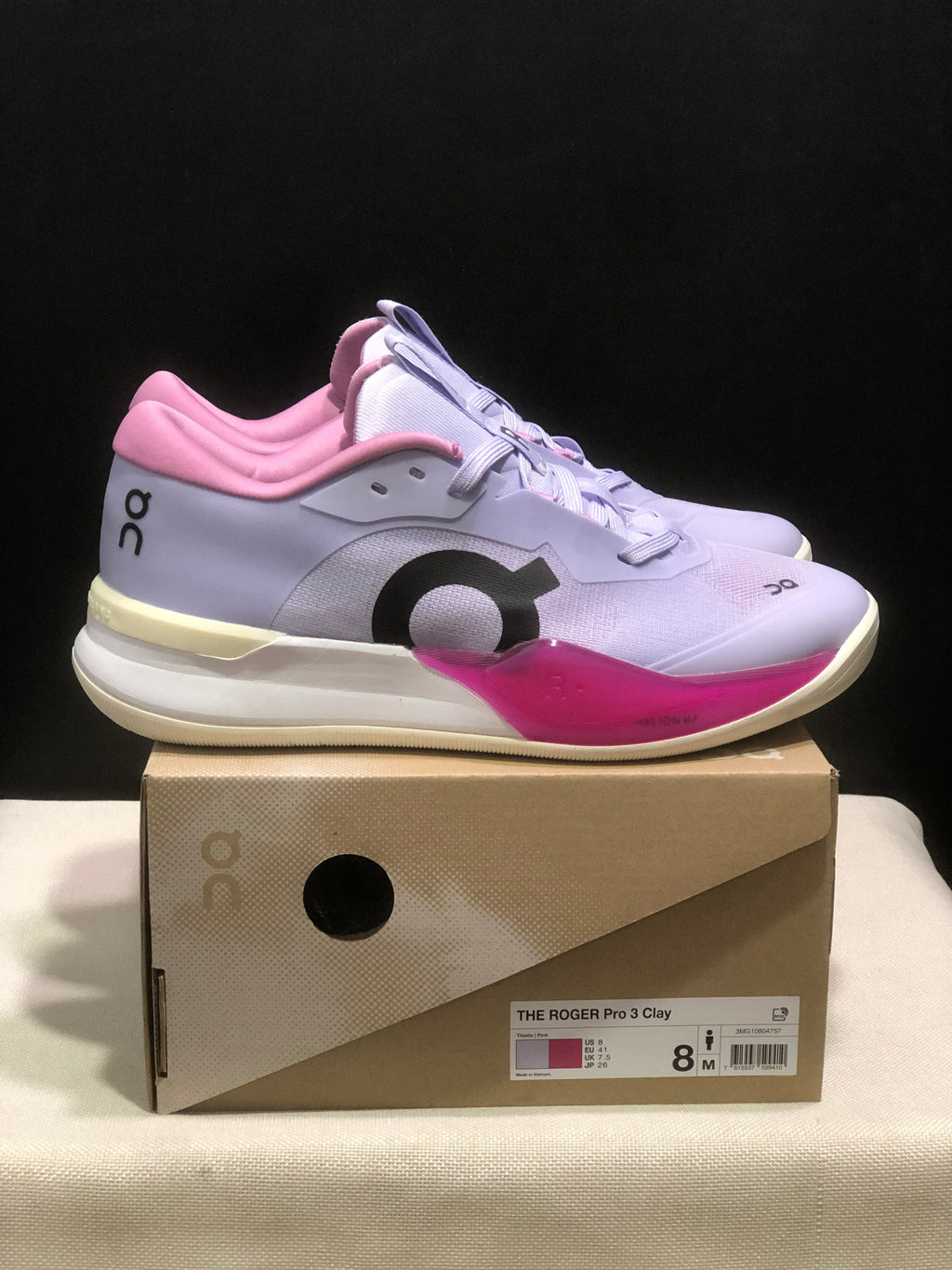 On THE ROGER Pro 3 Clay Tennis Shoes, Lilac and Pink