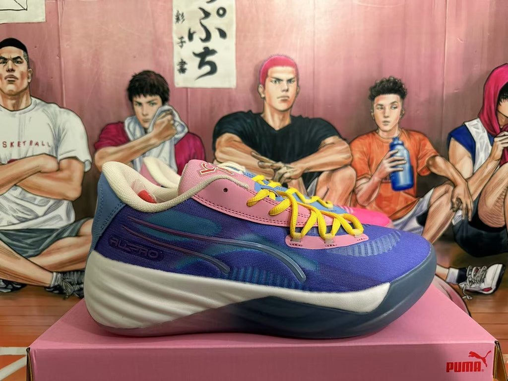 PUMA All-Pro NITRO Basketball Shoes Pink Blue Yellow