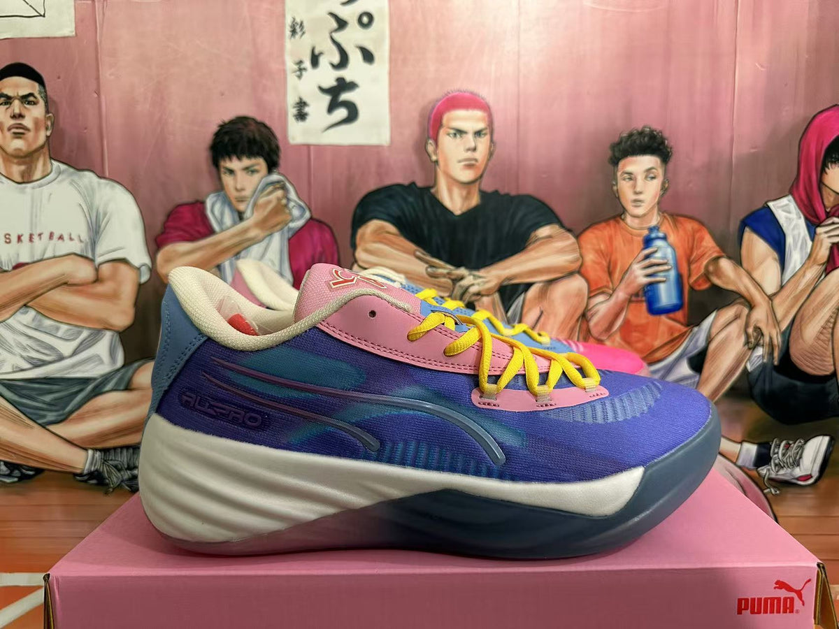 PUMA All-Pro NITRO Basketball Shoes Pink Blue Yellow