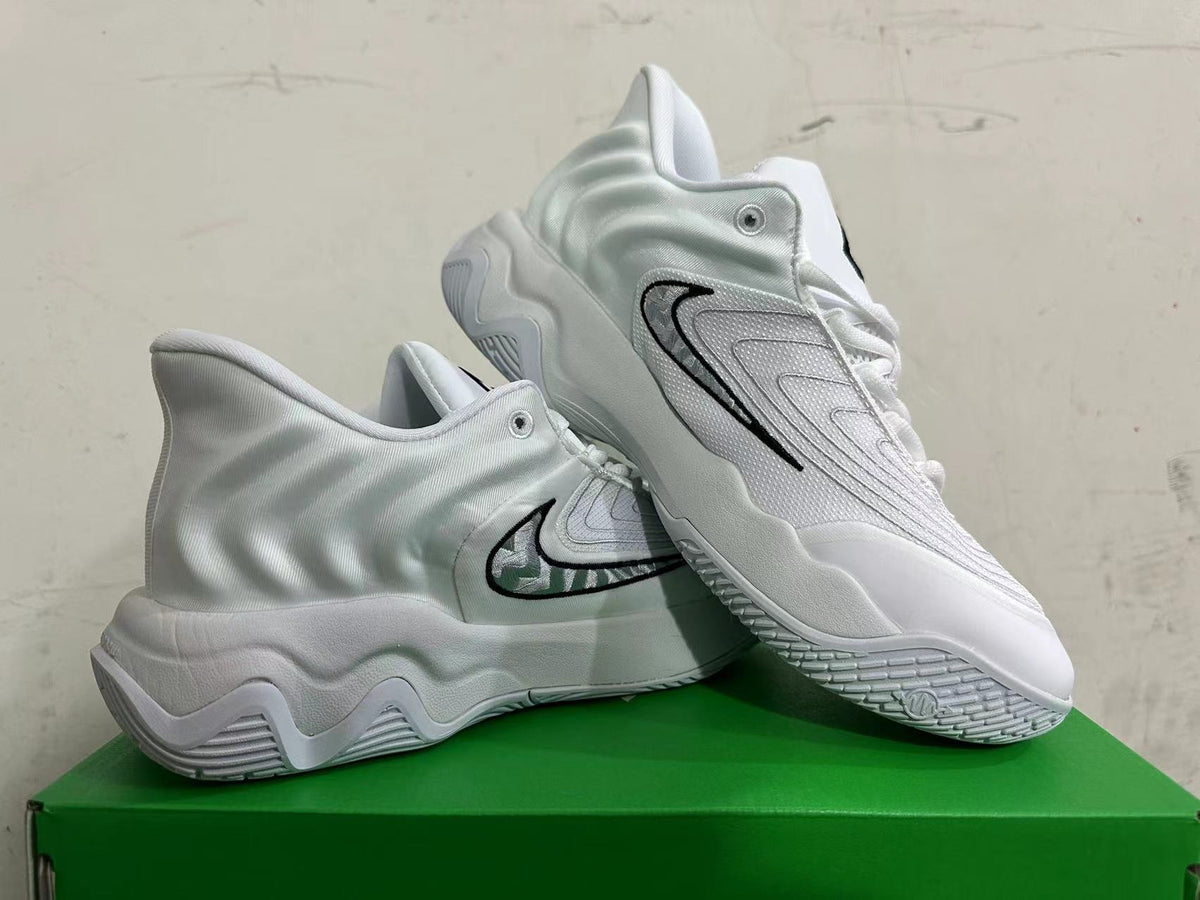Nike White and Grey Basketball Sneakers with Black Accents