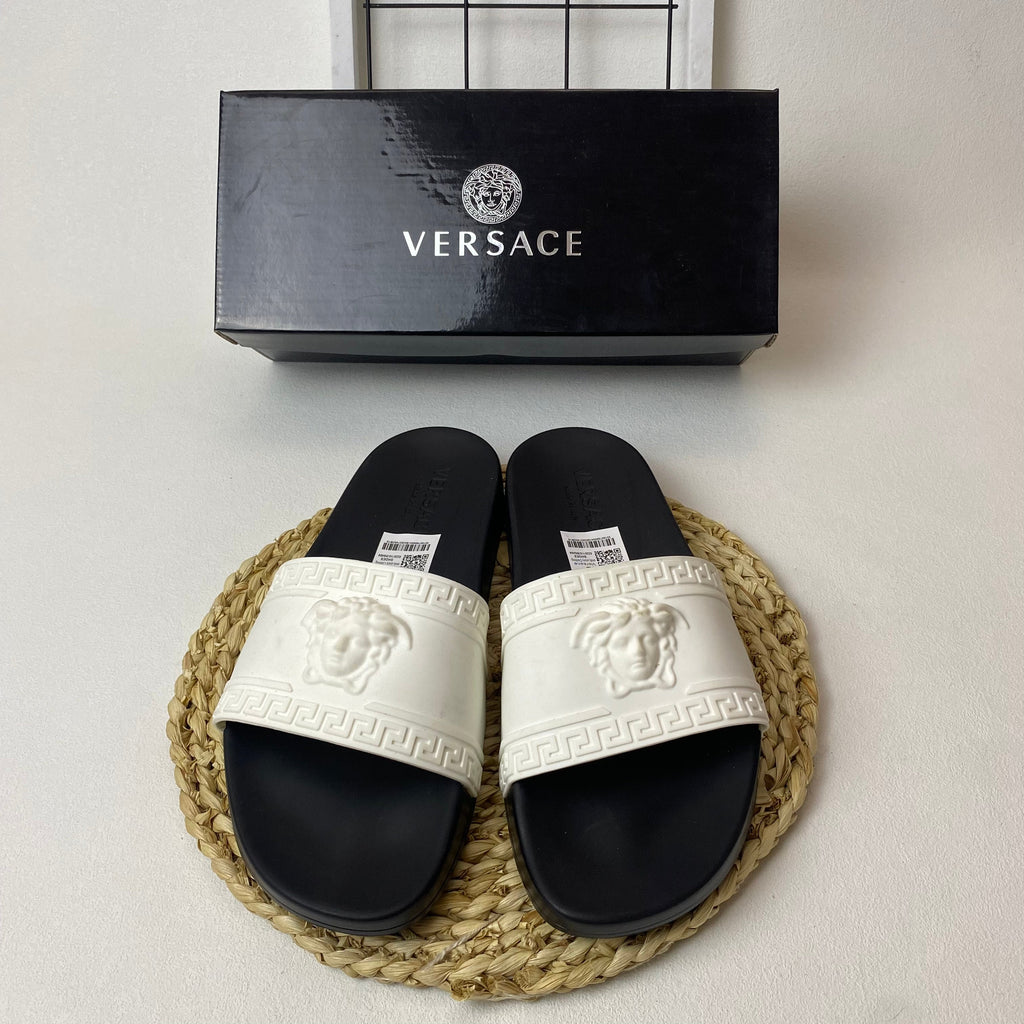 Versace Medusa Slide Sandals with Greek Key Detail