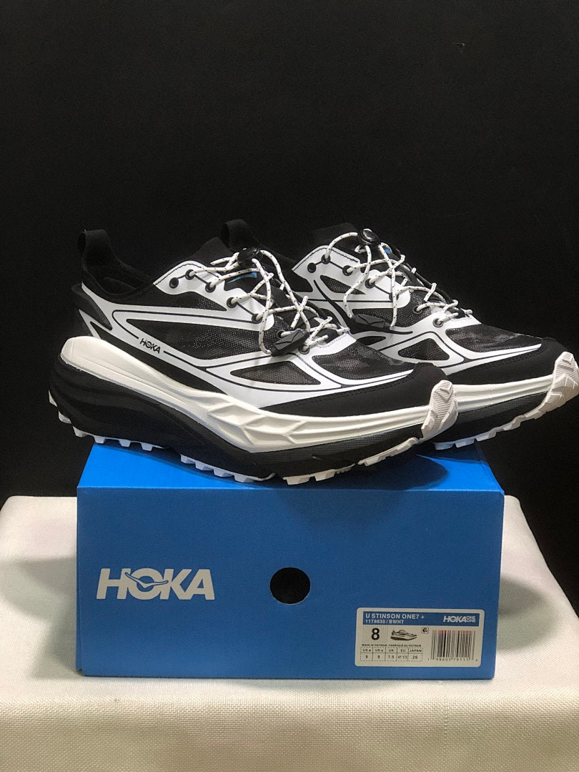 HOKA Stinson One 7 Black and White Trail Sneakers