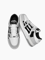 AMIRI Gray and White Low-Top Sneakers with Black Accents