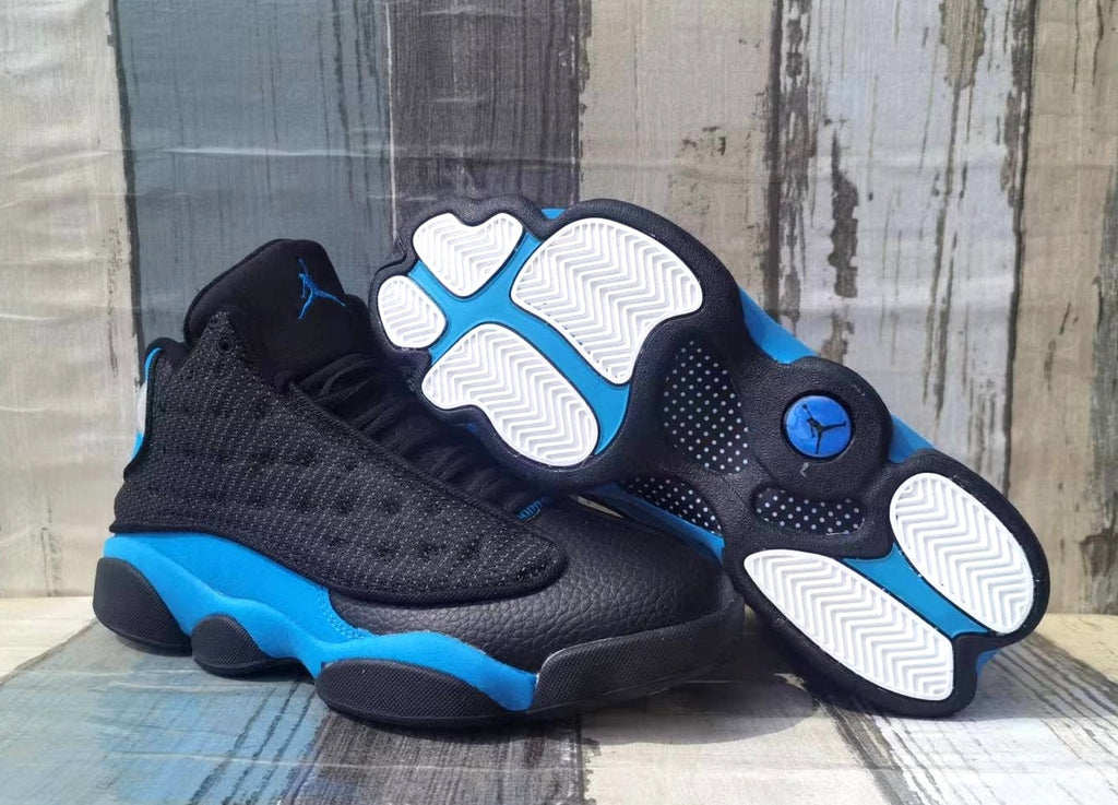 Jordan 13 Black Moon Black and Blue Sneakers