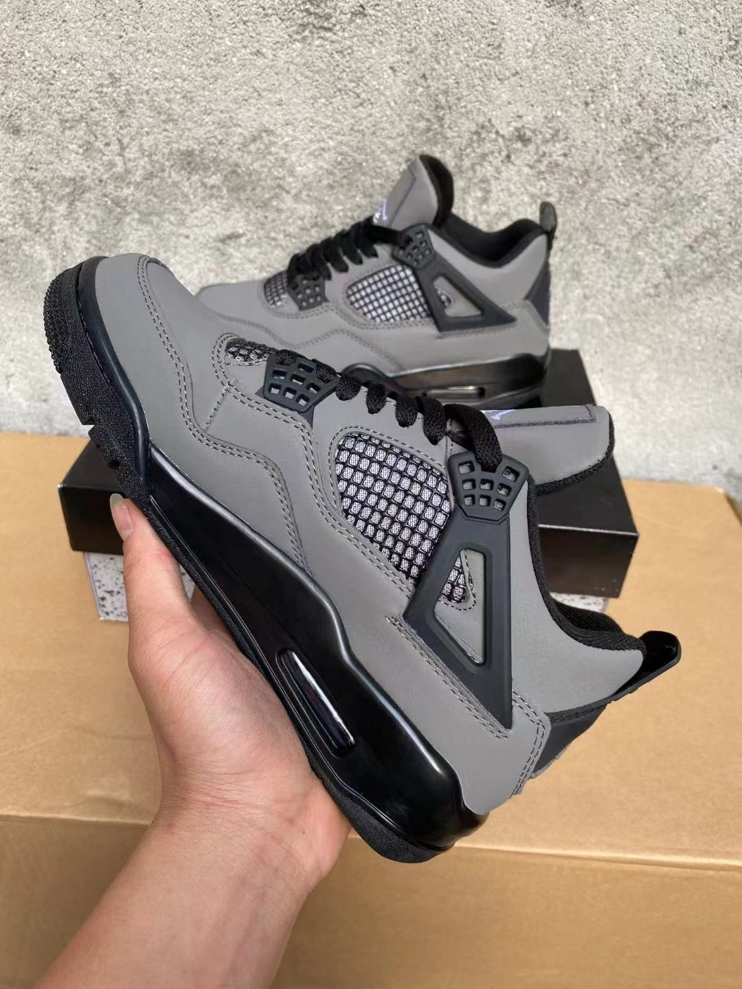 Jordan 4 Grey and Black Sneakers