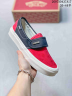 Vans Slip-On Sneakers in Red/Navy and Checkerboard