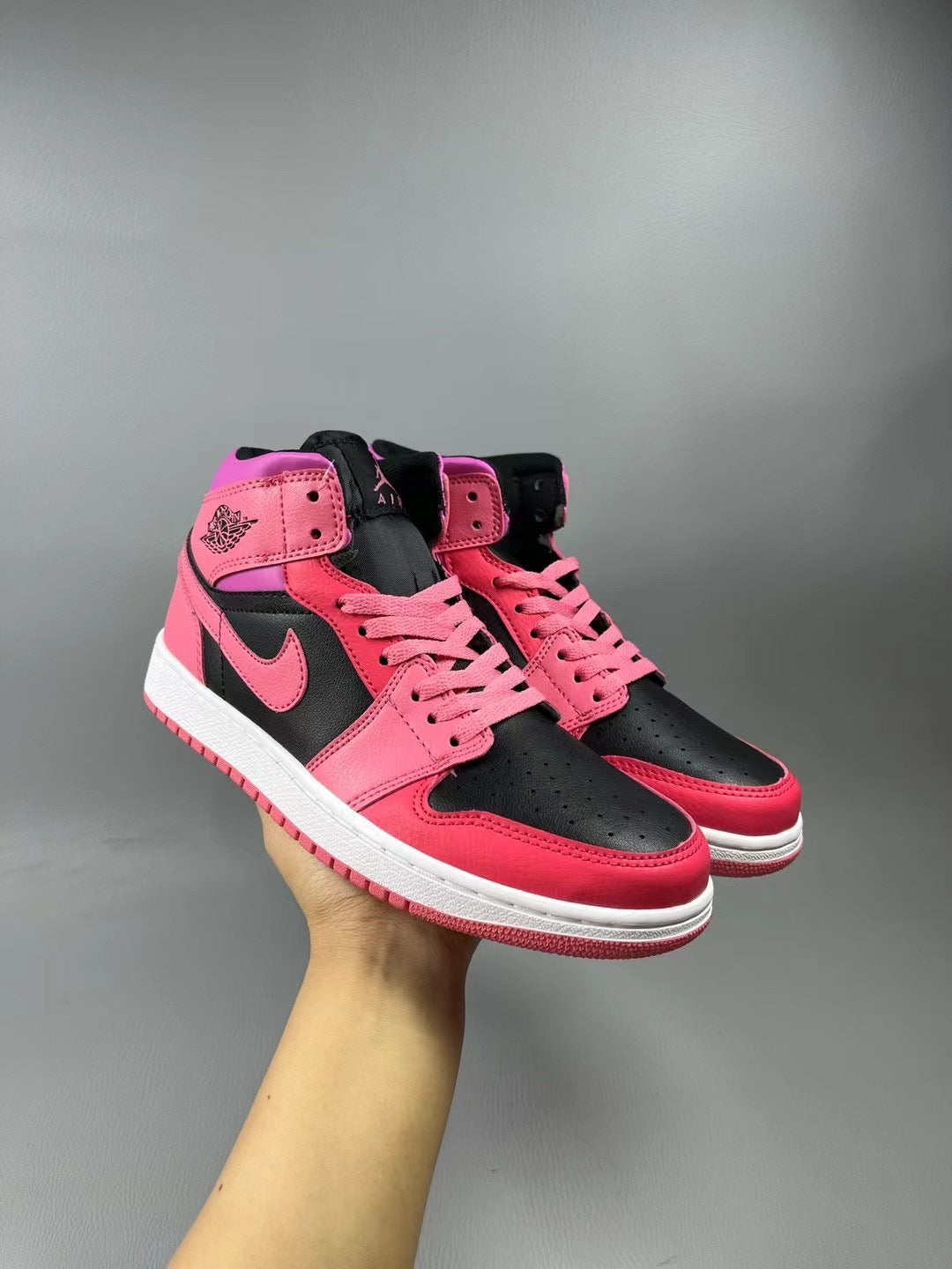 Jordan 1 Mid Pink and Black High-Top Sneakers