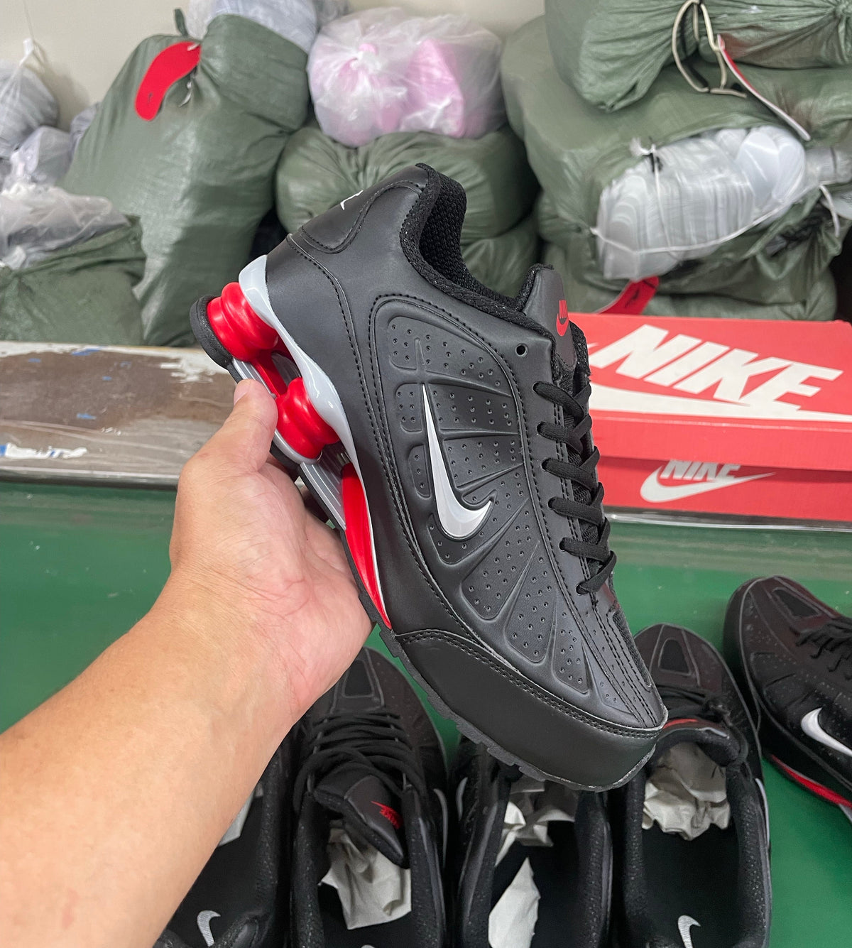 Nike Black and Red Shox Low-Top Sneakers