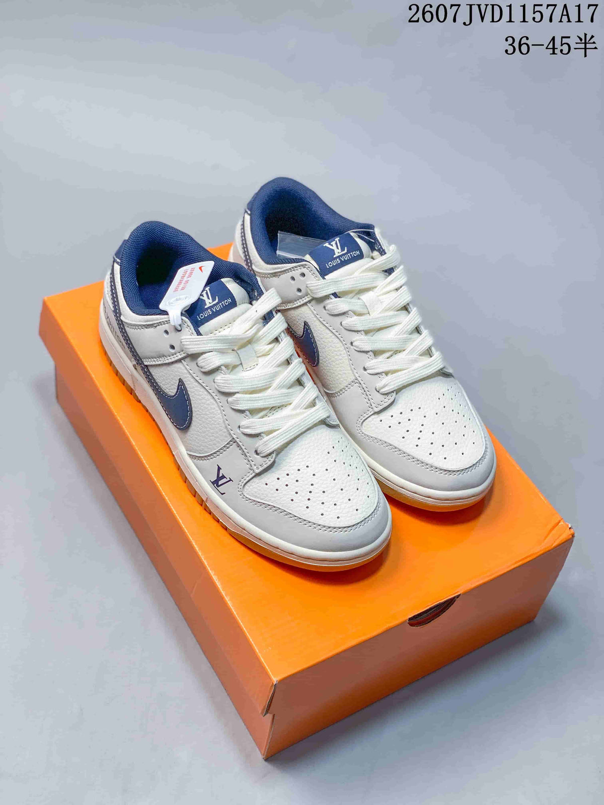 Louis Vuitton x Nike Dunk Low White Navy Sneakers