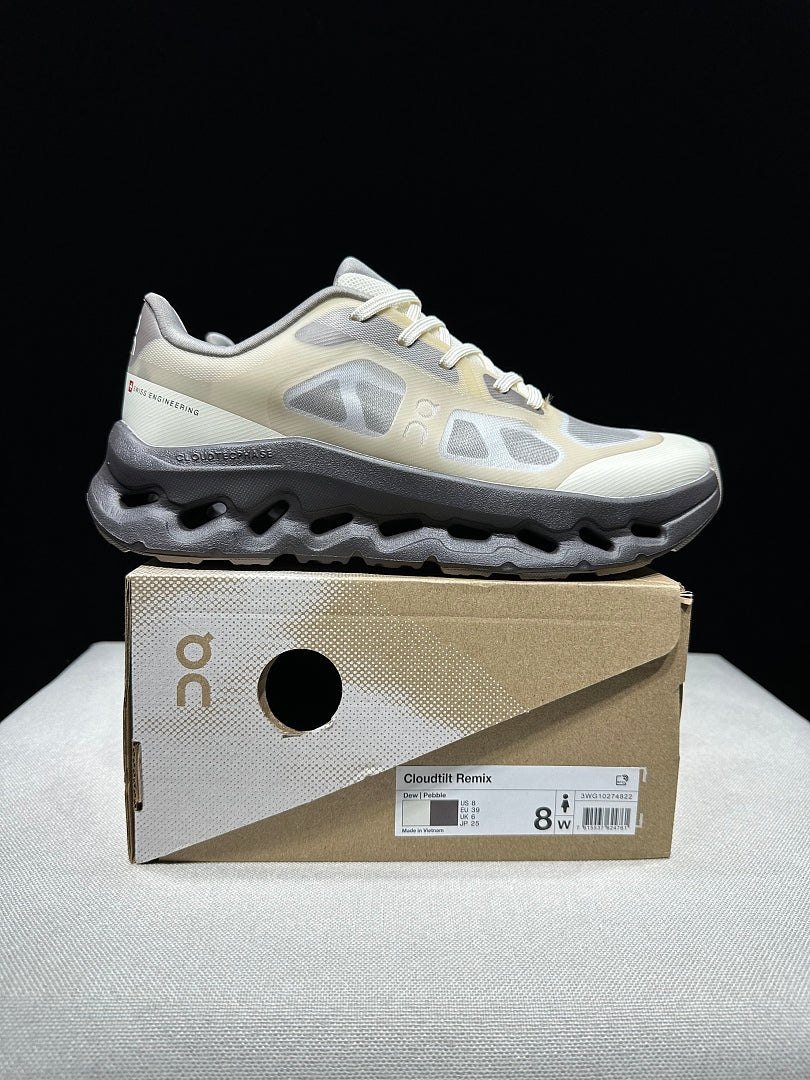 On Cloudtilt Remix Sneakers in White and Pebble