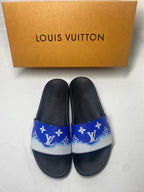 Louis Vuitton Monogram Slide Sandals with Black Footbed