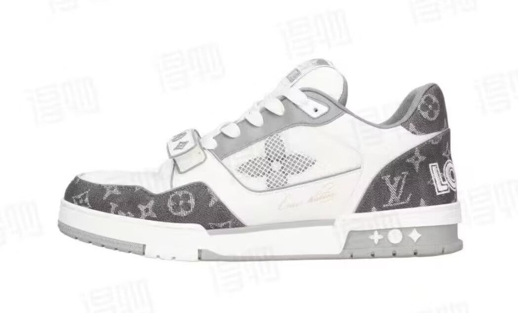 Louis Vuitton-Style Low-Top Sneakers with Strap Closure