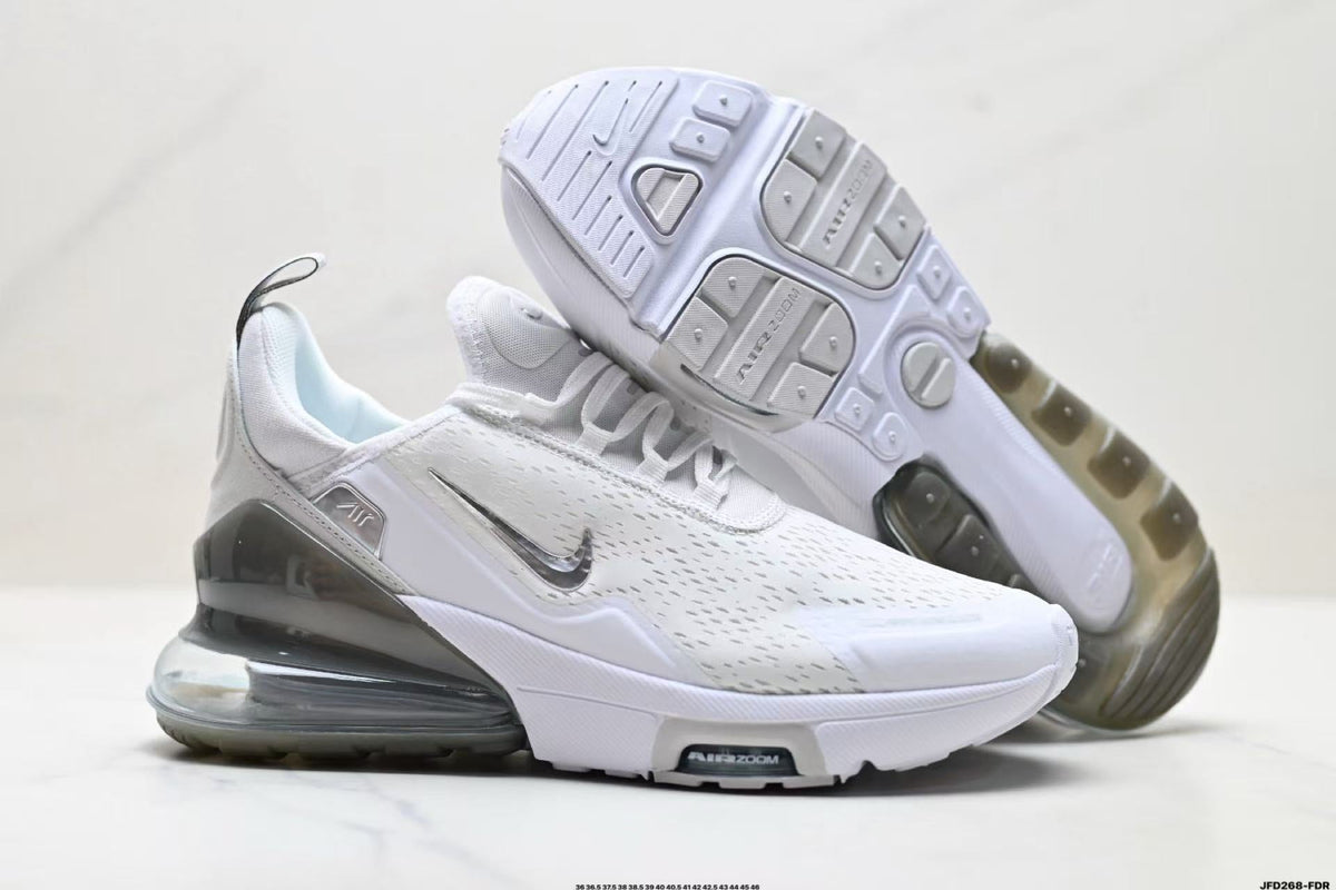 Nike Air Max 270 White and Metallic Silver Sneakers
